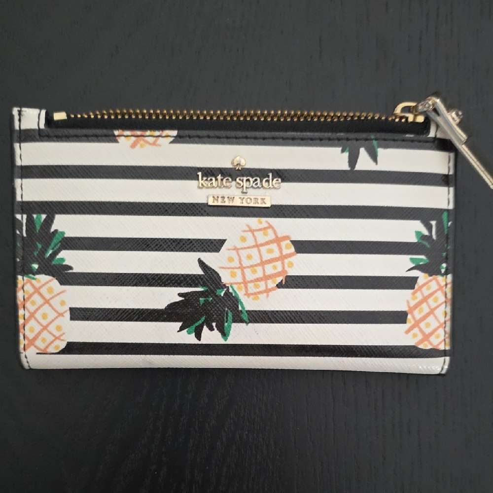 Kate Spade Black and White Striped Pineapple Pouch